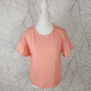 Sanvitex Pale Orange Cotton Linen Blend Flutter Sleeve Tee